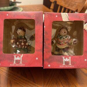 Huntington Resin Wood Look Christmas Ornaments - Snowboarding and Skiing Snowmen